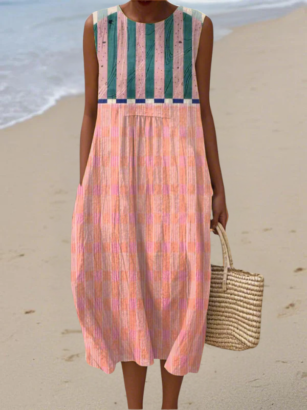 Lily™ Gestreiftes Pastell-Midikleid