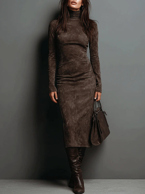 Robine | Langärmliges Wildleder-Midi-Kleid