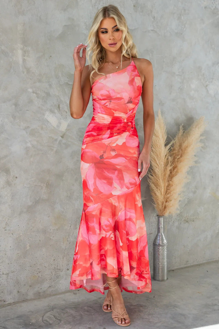 Layla Ein-Schulter Faltenkleid